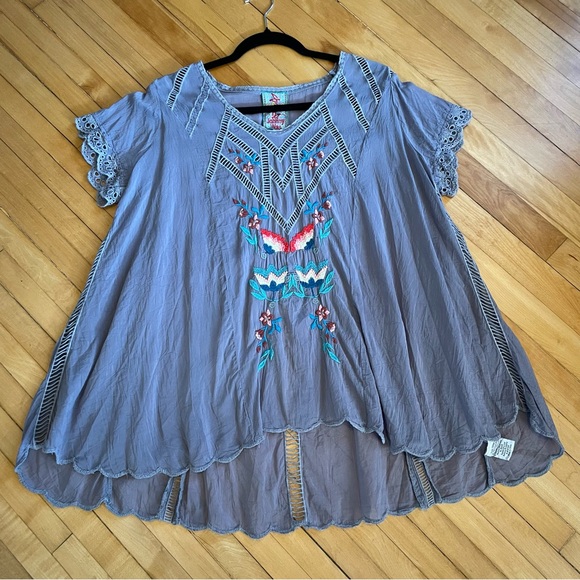 Johnny Was Tops - JOHNNY WAS Vara Blouse Top Cupra Rayon Embroidered Cut Out Ladder Lace Boho